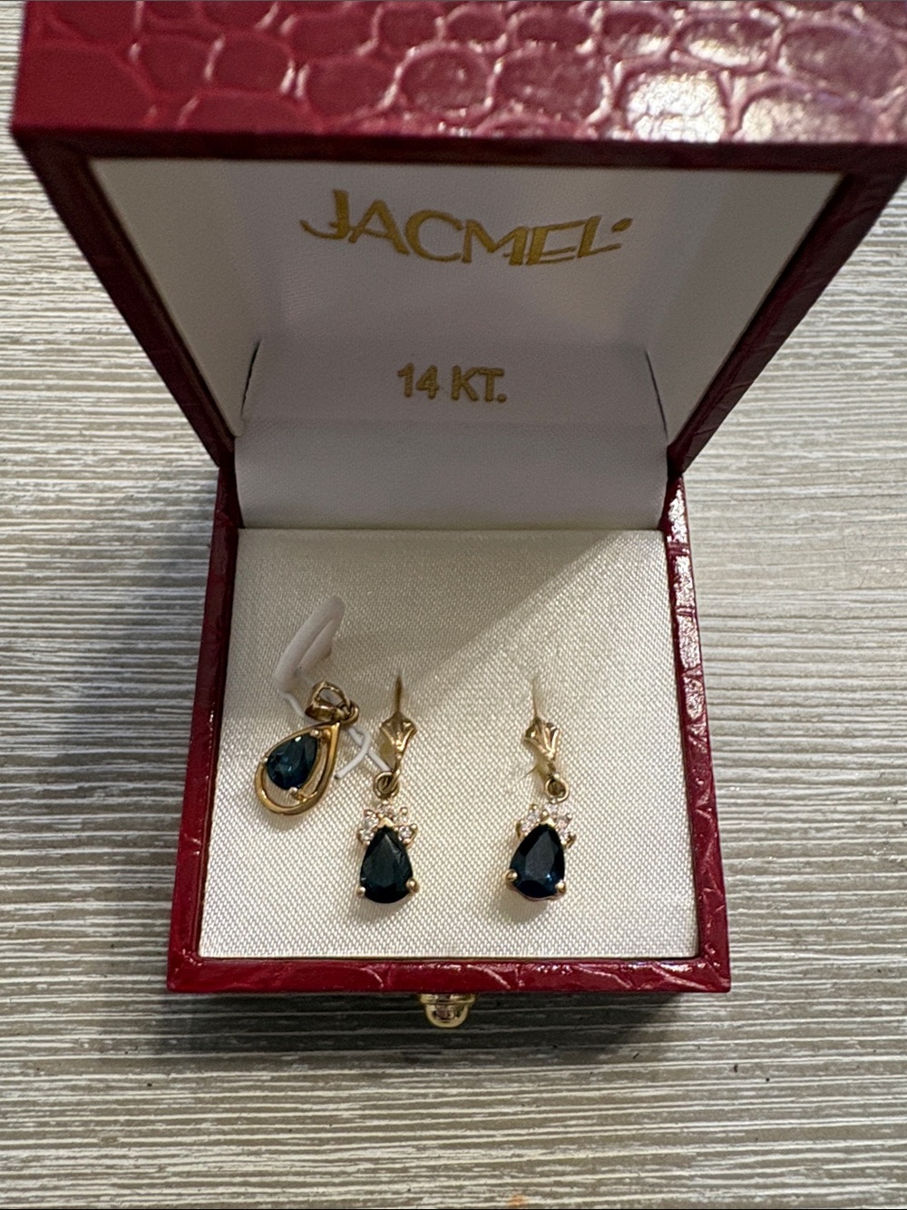 Jacmel Gold Teardrop sapphire/diamond Blue Gemstone Drop Earrings Set